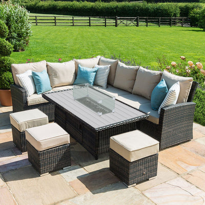 Maze Outdoors Kingston Corner Dining Set with Fire Pit / Brown House of Isabella UK
