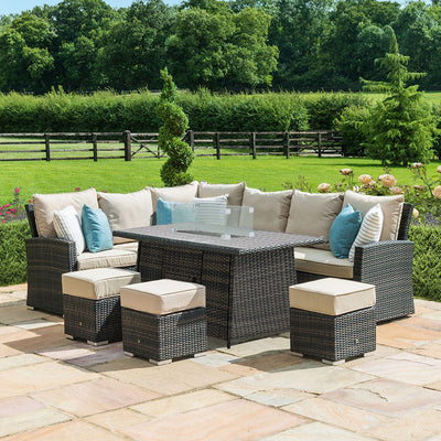 Maze Outdoors Kingston Corner Dining Set with Fire Pit / Brown House of Isabella UK