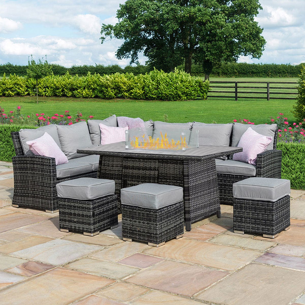 Maze Outdoors Kingston Corner Dining Set with Fire Pit / Grey House of Isabella UK