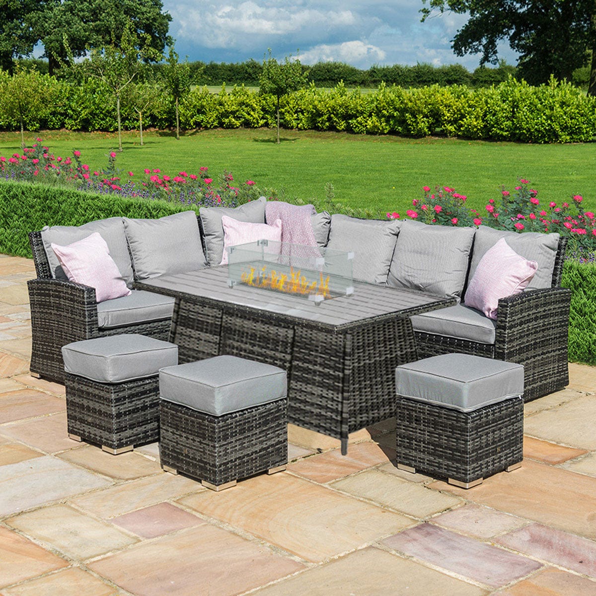 Maze Outdoors Kingston Corner Dining Set with Fire Pit / Grey House of Isabella UK