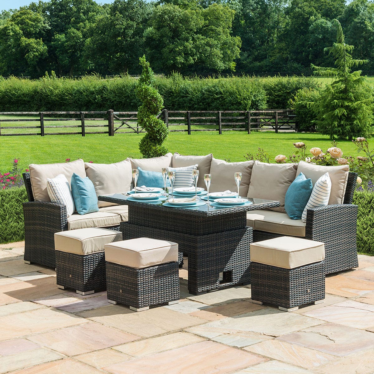 Maze Outdoors Kingston Corner Dining Set with Rising Table / Brown House of Isabella UK