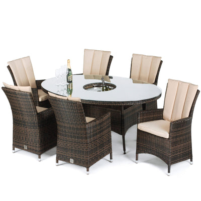 Maze Outdoors LA 6 Seat Oval Ice Bucket Dining Set with Lazy Susan / Brown House of Isabella UK