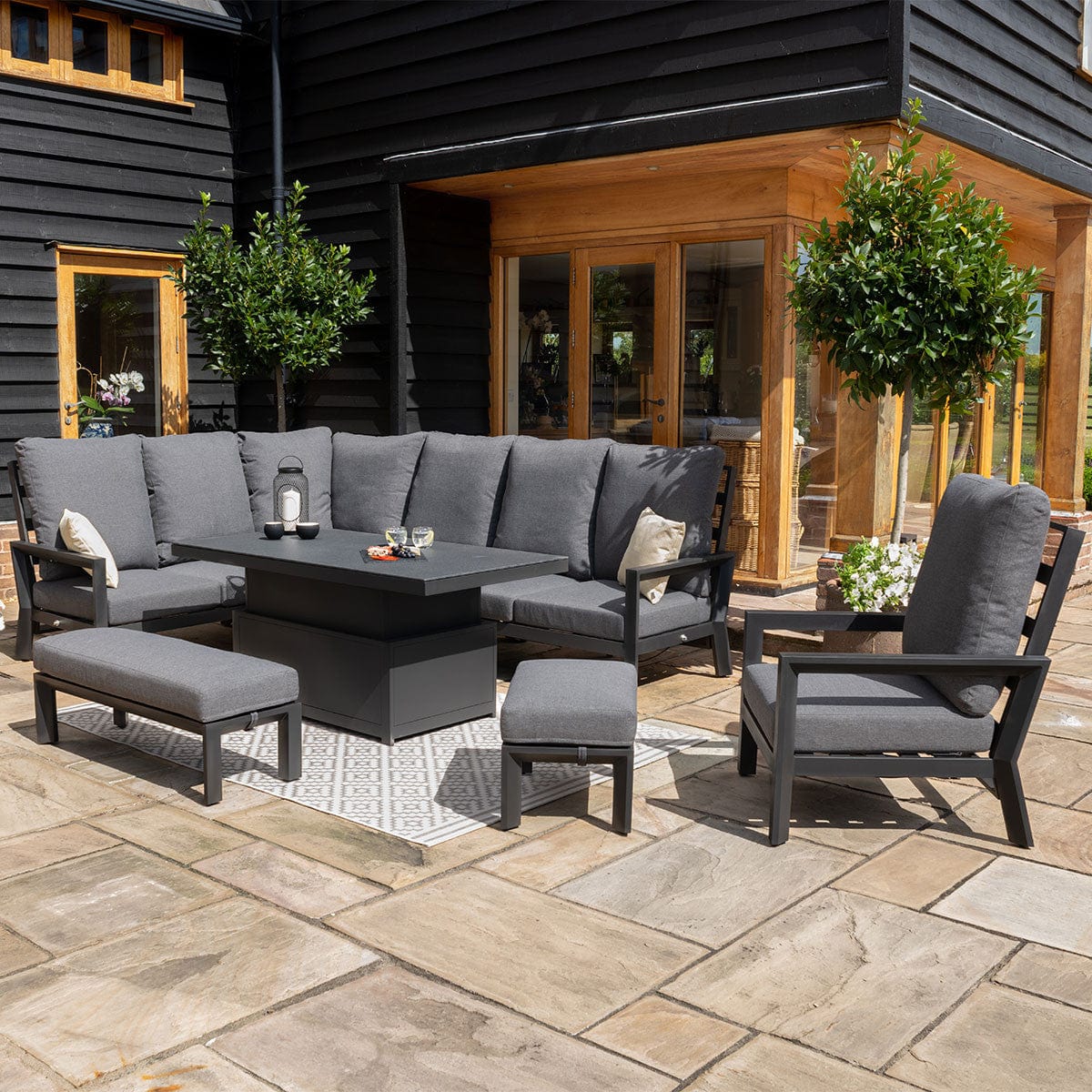 Maze Outdoors Manhattan Reclining Corner Dining Set with Rising Table and Armchair House of Isabella UK