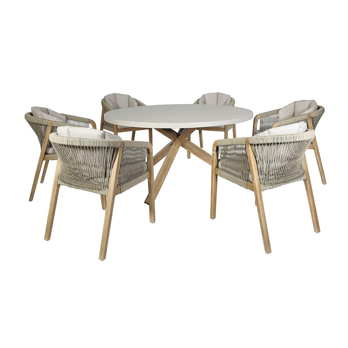 Maze Outdoors Martinique 6 Seat Round Dining Set - Light Brown House of Isabella UK