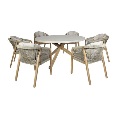 Maze Outdoors Martinique 6 Seat Round Dining Set - Light Brown House of Isabella UK