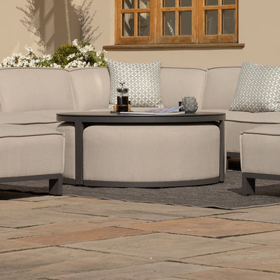 Maze Outdoors Maze Round Coffee Table With x3 Footstools / Oatmeal House of Isabella UK