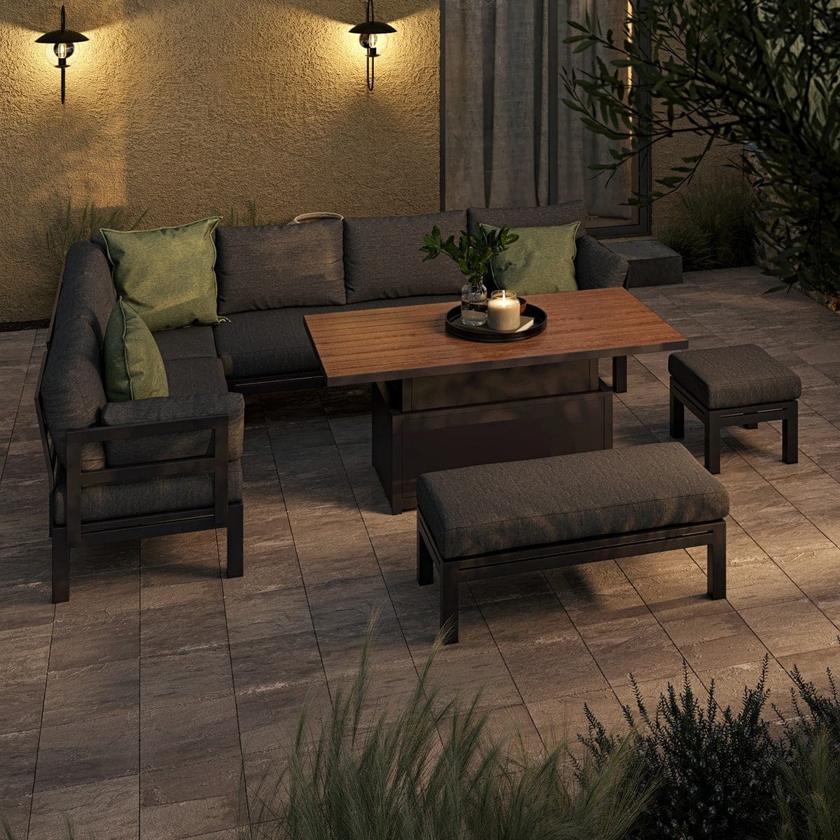 Maze Outdoors Oslo Corner Group with Teak Rising Table / Charcoal House of Isabella UK