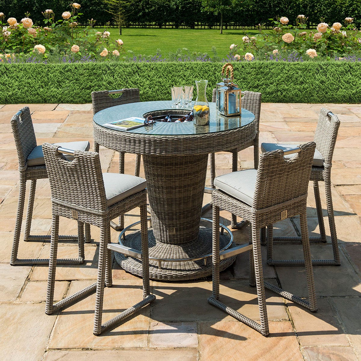 Maze Outdoors Oxford 6 Seat Round Bar Set with Ice Bucket House of Isabella UK