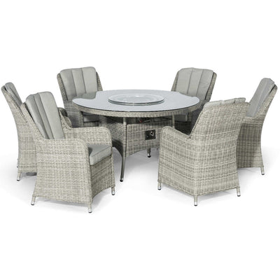 Maze Outdoors Oxford 6 Seat Round Fire Pit Dining Set with Venice Chairs and Lazy Susan House of Isabella UK