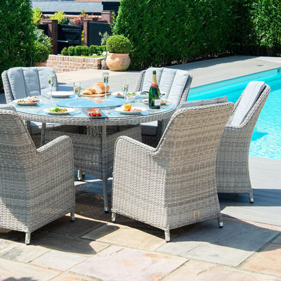 Maze Outdoors Oxford 6 Seat Round Fire Pit Dining Set with Venice Chairs and Lazy Susan House of Isabella UK