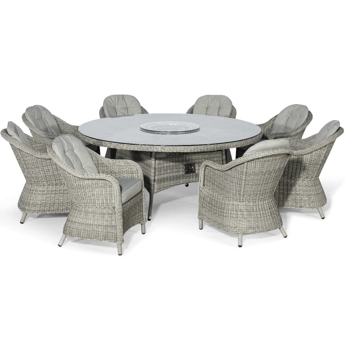 Maze Outdoors Oxford 8 Seat Round Fire Pit Dining Set with Heritage Chairs and Lazy Susan House of Isabella UK
