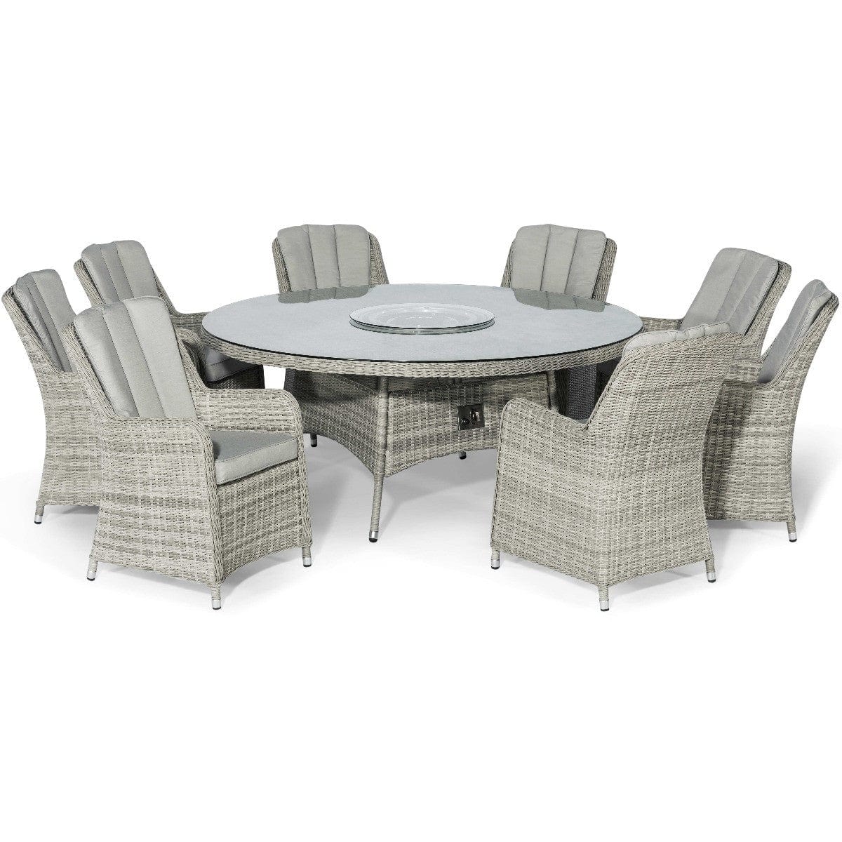 Maze Outdoors Oxford 8 Seat Round Fire Pit Dining Set with Venice Chairs and Lazy Susan House of Isabella UK