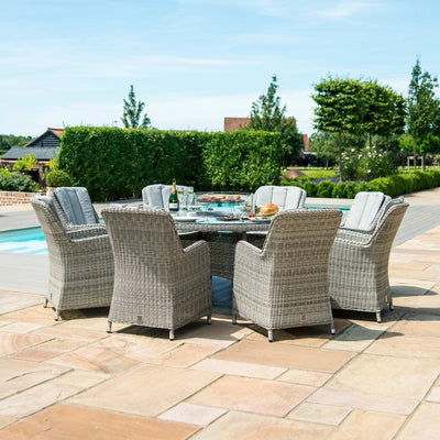 Maze Outdoors Oxford 8 Seat Round Fire Pit Dining Set with Venice Chairs and Lazy Susan House of Isabella UK