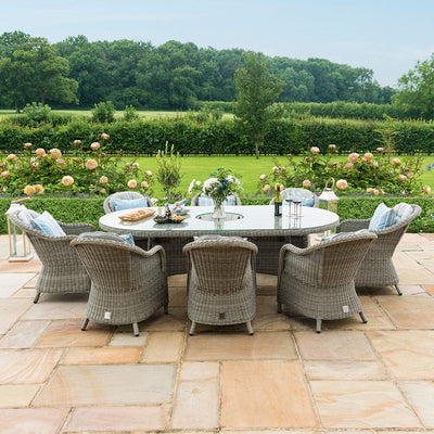 Maze Outdoors Oxford 8 Seat Round Ice Bucket Dining Set with Heritage Chairs Lazy Susan House of Isabella UK