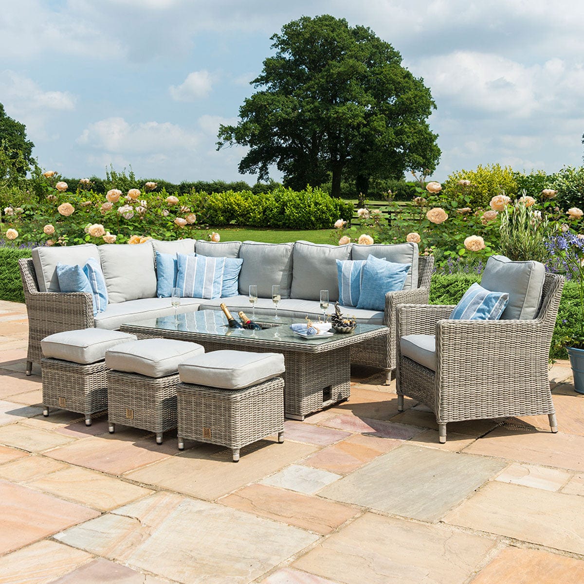 Maze Outdoors Oxford Corner Dining Set with Ice Bucket & Rising Table (with Armchair) House of Isabella UK