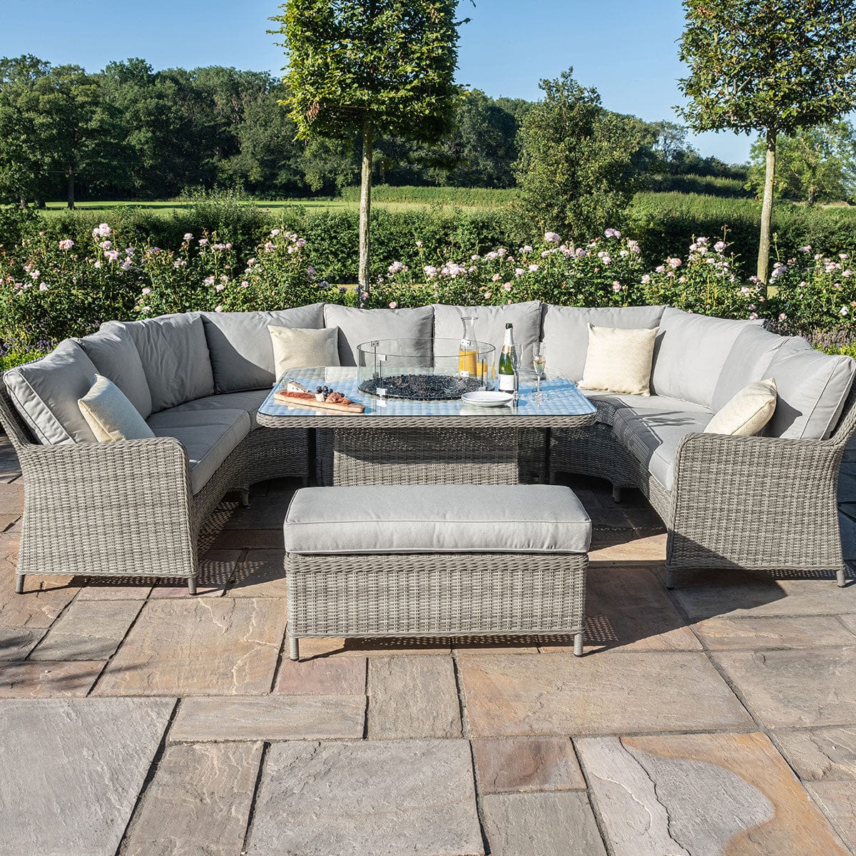 Maze Outdoors Oxford Royal U Shaped Sofa Set with Fire Pit Table House of Isabella UK