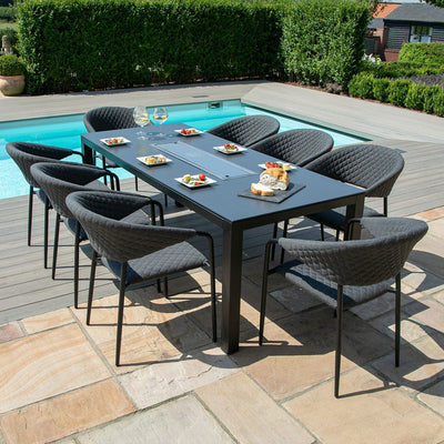Maze Outdoors Pebble 8 Seat Rectangular Dining Set - Fire Pit Table / Charcoal House of Isabella UK