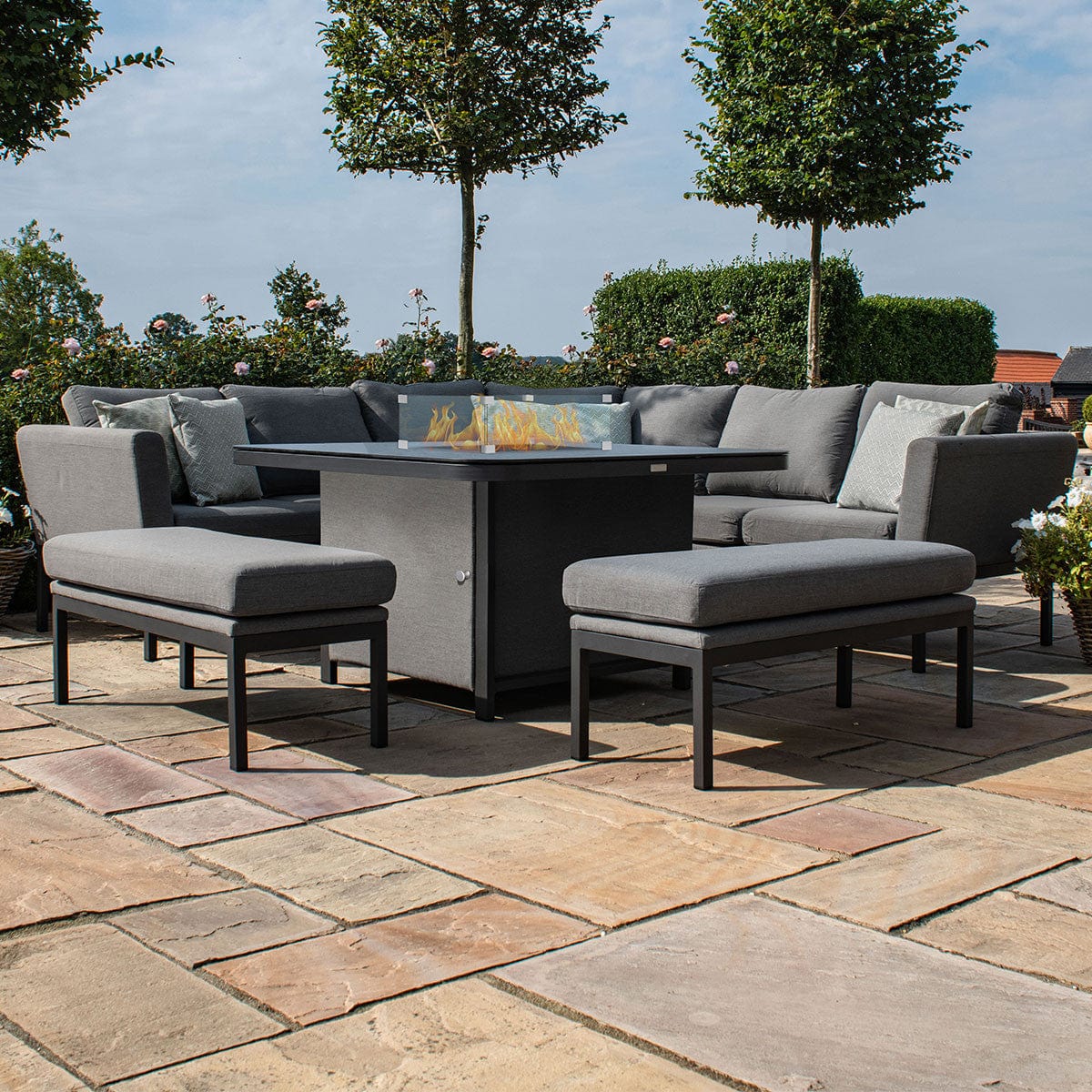 Maze Outdoors Pulse Deluxe Square Corner Dining Set - with Fire Pit Table / Flanelle House of Isabella UK