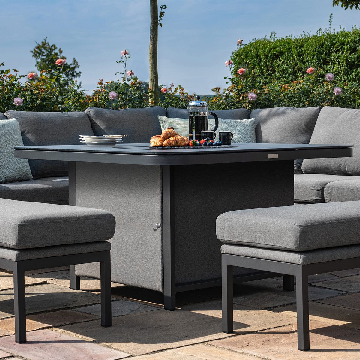 Maze Outdoors Pulse Deluxe Square Corner Dining Set - with Fire Pit Table / Flanelle House of Isabella UK