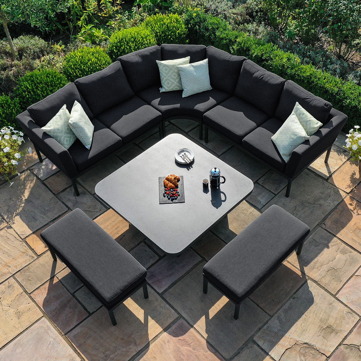 Maze Outdoors Pulse Deluxe Square Corner Dining Set with Rising Table / Charcoal House of Isabella UK