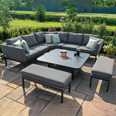 Maze Outdoors Pulse Deluxe Square Corner Dining Set with Rising Table / Flanelle House of Isabella UK