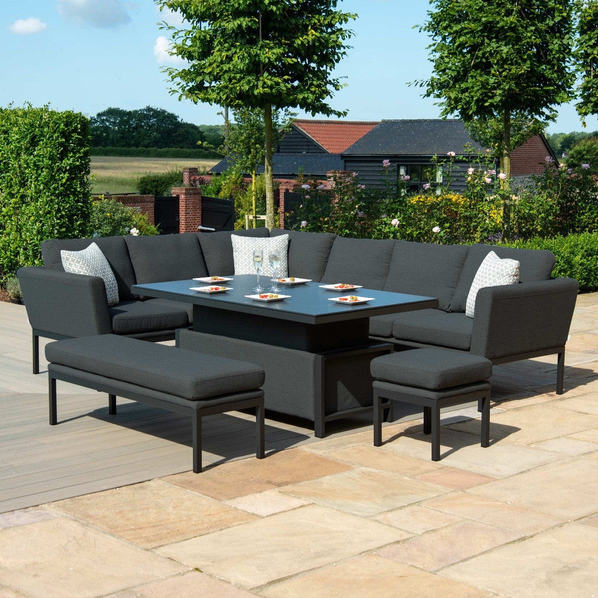 Maze Outdoors Pulse Rectangular Corner Dining Set with Rising Table / Charcoal House of Isabella UK