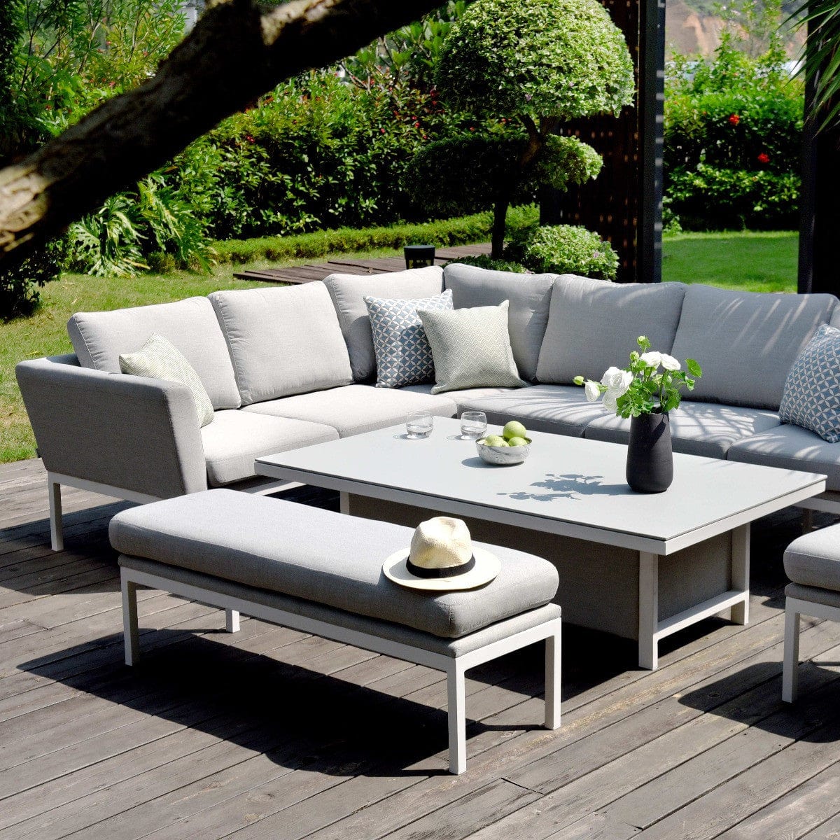 Maze Outdoors Pulse Rectangular Corner Dining Set with Rising Table / Lead Chine House of Isabella UK