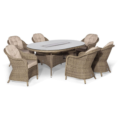 Maze Outdoors Winchester 6 Seat Oval Fire Pit Dining Set with Heritage Chairs House of Isabella UK