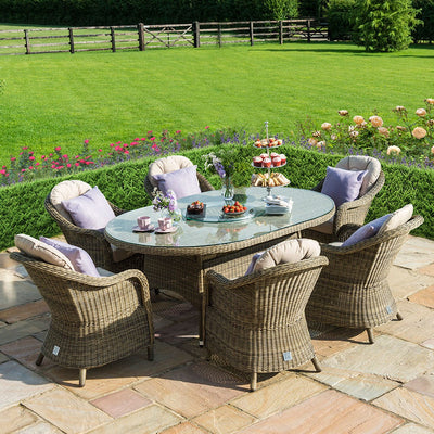Maze Outdoors Winchester 6 Seat Oval Ice Bucket Dining Set with Heritage Chairs Lazy Susan House of Isabella UK