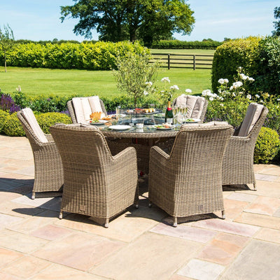 Maze Outdoors Winchester 6 Seat Round Fire Pit Dining Set with Venice Chairs and Lazy Susan House of Isabella UK