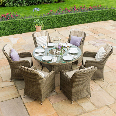 Maze Outdoors Winchester 6 Seat Round Ice Bucket Dining Set with Venice Chairs Lazy Susan House of Isabella UK