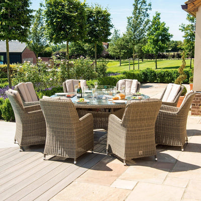 Maze Outdoors Winchester 8 Seat Round Fire Pit Dining Set with Venice Chairs and Lazy Susan House of Isabella UK