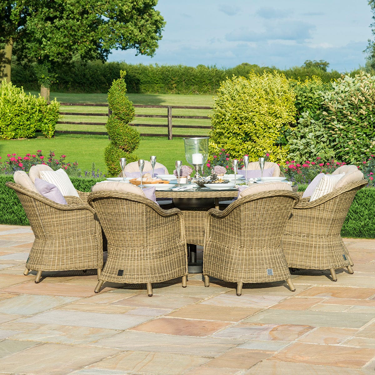 Maze Outdoors Winchester 8 Seat Round Ice Bucket Dining Set with Heritage Chairs Lazy Susan House of Isabella UK