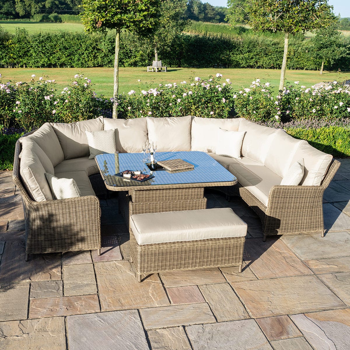 Maze Outdoors Winchester Royal U Shaped Sofa Set with Rising Table House of Isabella UK