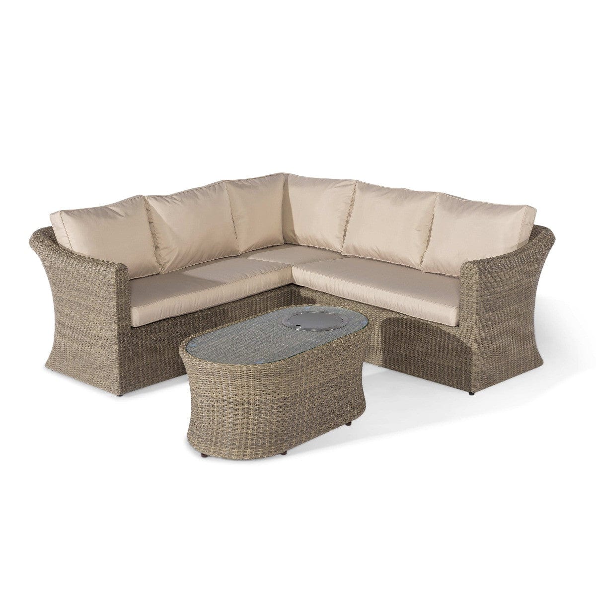 Maze Outdoors Winchester Small Corner Sofa Set with Fire Pit Coffee Table House of Isabella UK