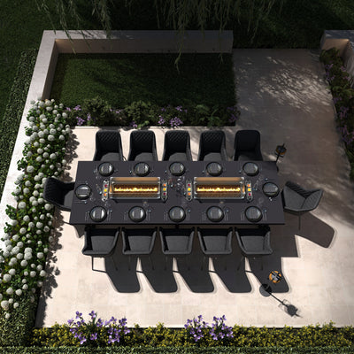 Maze Outdoors Zest 12 Seat Rectangular Dining Set with Fire Pit Table / Charcoal House of Isabella UK