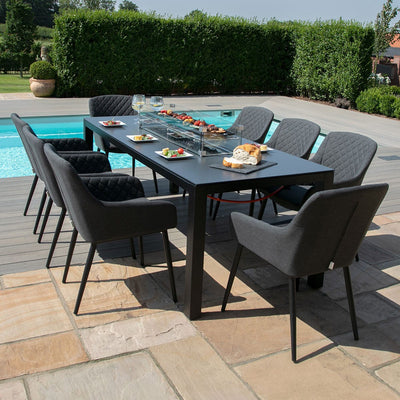 Maze Outdoors Zest 8 Seat Rectangular Dining Set with Fire Pit Table / Charcoal House of Isabella UK