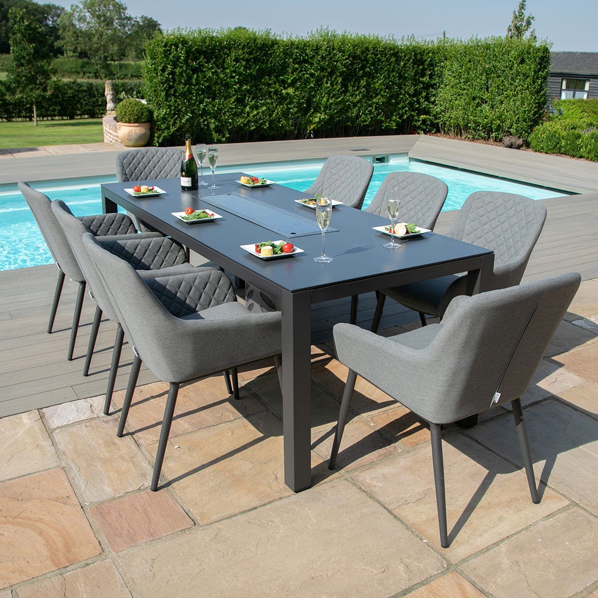 Maze Outdoors Zest 8 Seat Rectangular Dining Set with Fire Pit Table / Flanelle House of Isabella UK