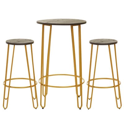 Noosa & Co. Dining District 3Pc Gold Finish Bar Table Stool Set House of Isabella UK