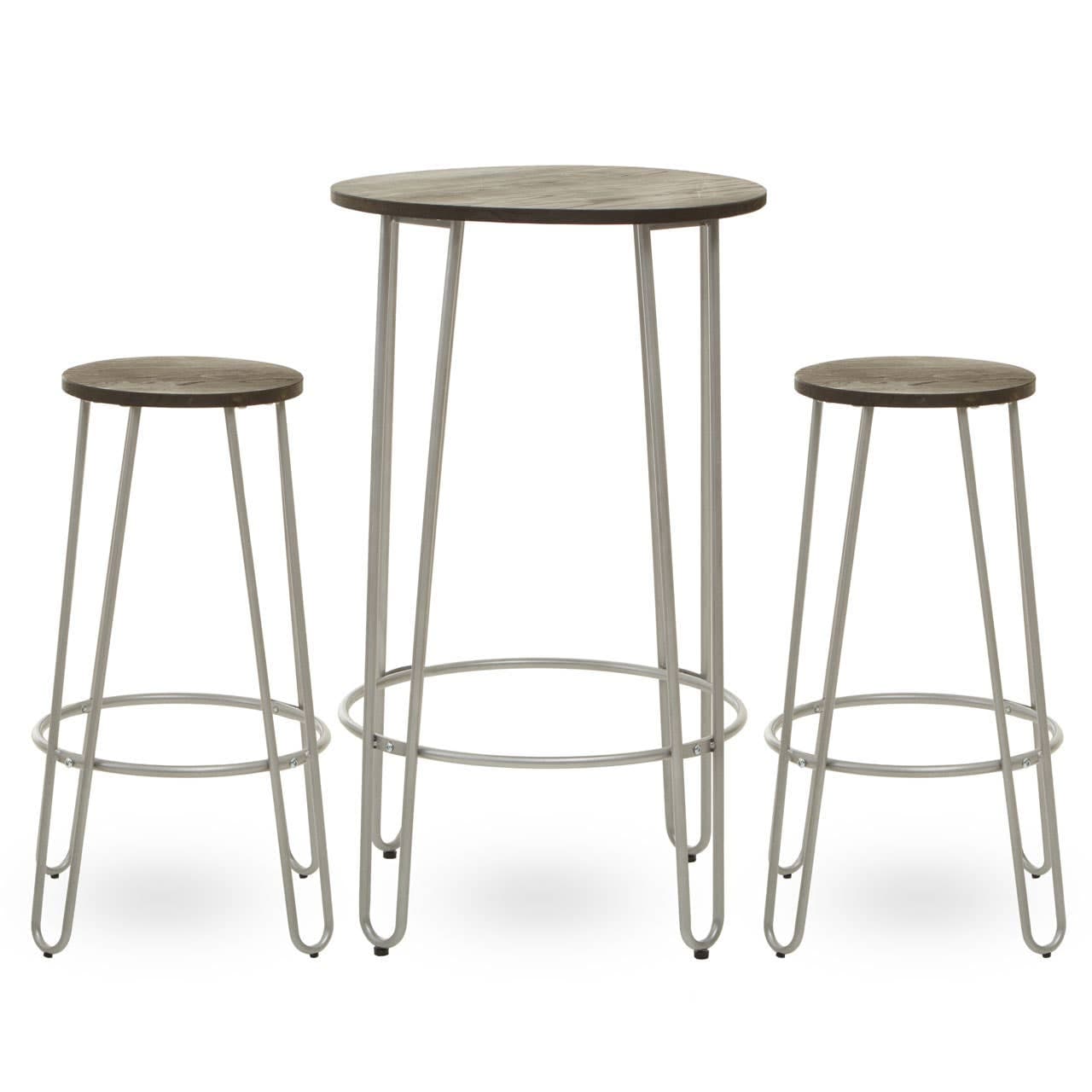 Noosa & Co. Dining District 3Pc Silver Frame Bar Table Stool Set House of Isabella UK