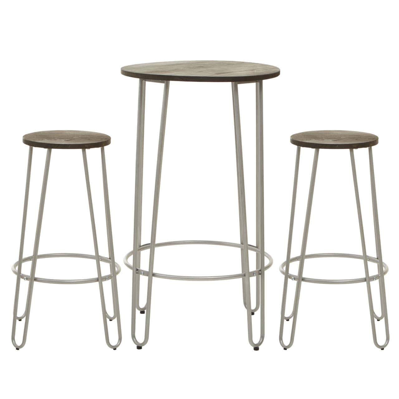 Noosa & Co. Dining District 3Pc Silver Frame Bar Table Stool Set House of Isabella UK