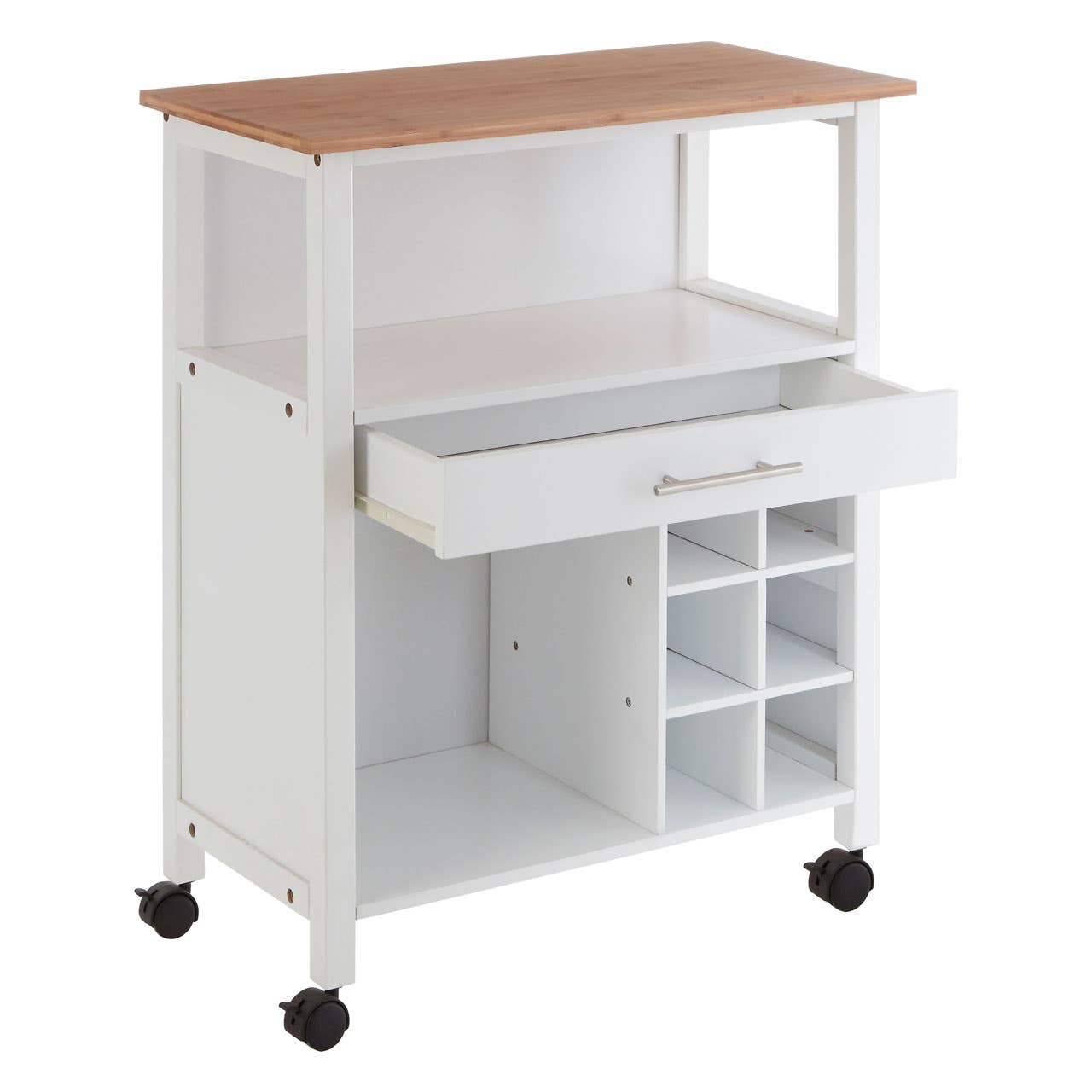 Noosa & Co. Dining White And Bamboo Top 1 Drawer Kitchen Trolley House of Isabella UK