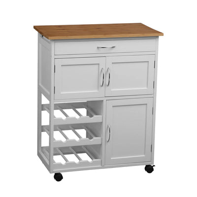 Noosa & Co. Dining White And Bamboo Top Kitchen Trolley House of Isabella UK