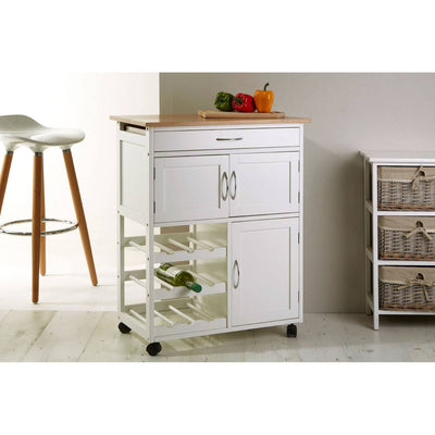 Noosa & Co. Dining White And Bamboo Top Kitchen Trolley House of Isabella UK