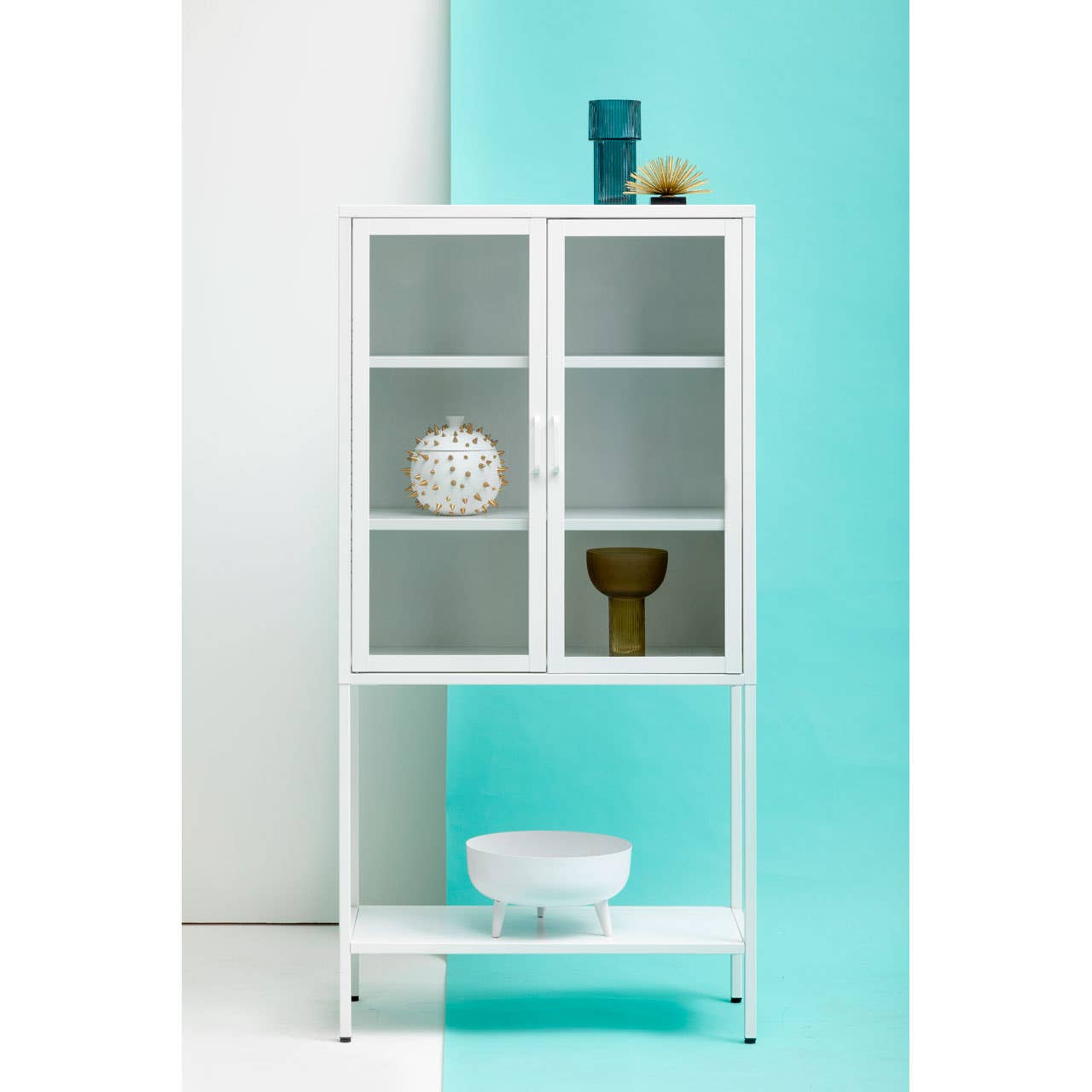Noosa & Co. Living Acier Two Door White Cabinet With Shelf House of Isabella UK