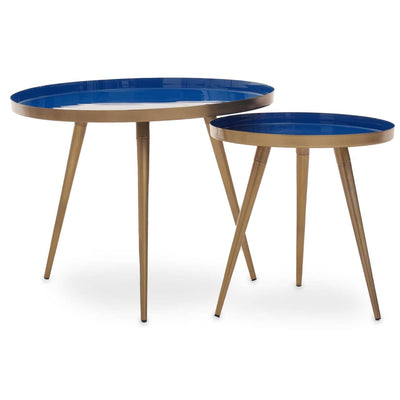 Noosa & Co. Living Amira Blue Enamel Nest Of Two Tables House of Isabella UK
