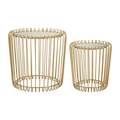 Noosa & Co. Living Avantis Set Of Two Champagne Wireframe Side Tables House of Isabella UK