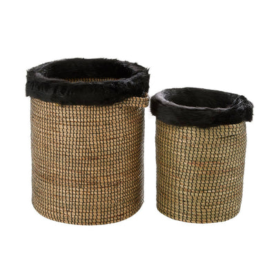 Noosa & Co. Living Bora Set Of 2 Baskets With Faux Fur Trim House of Isabella UK