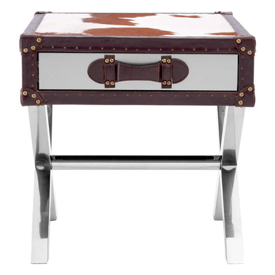 Noosa & Co. Living Brown/White Genuine Cowhide 1 Drawer Table House of Isabella UK