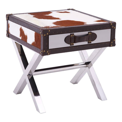Noosa & Co. Living Brown/White Genuine Cowhide 1 Drawer Table House of Isabella UK